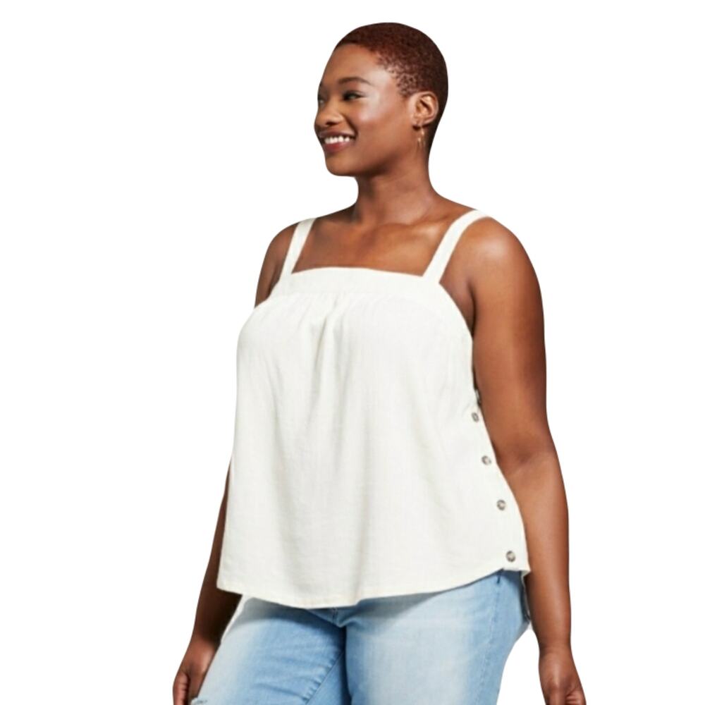 NWOT UNIVERSAL THREAD Top XXL Linen Blend Adjust Strap Ivory Buttons Sleeveless